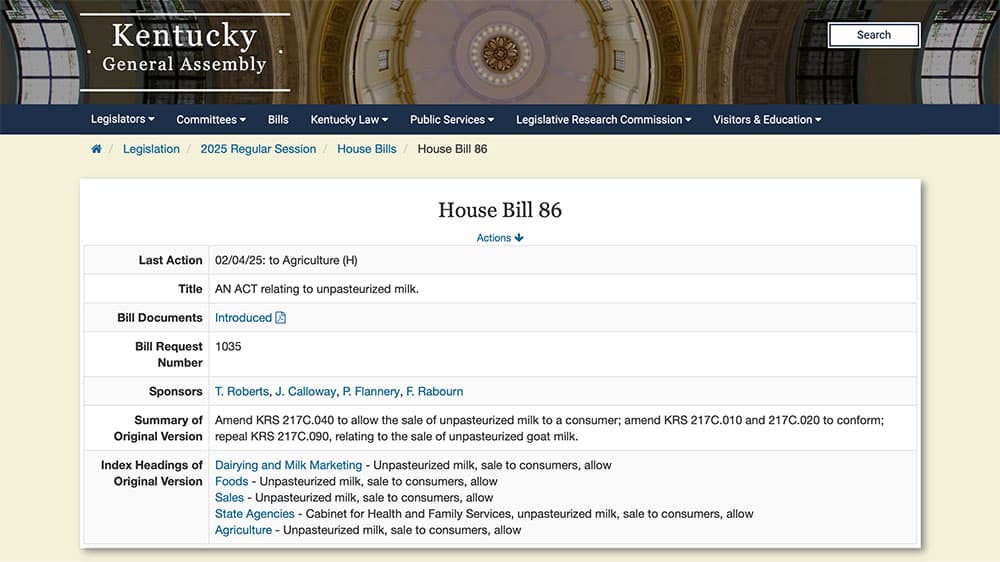 Kentucky wants to legalize raw milk sales