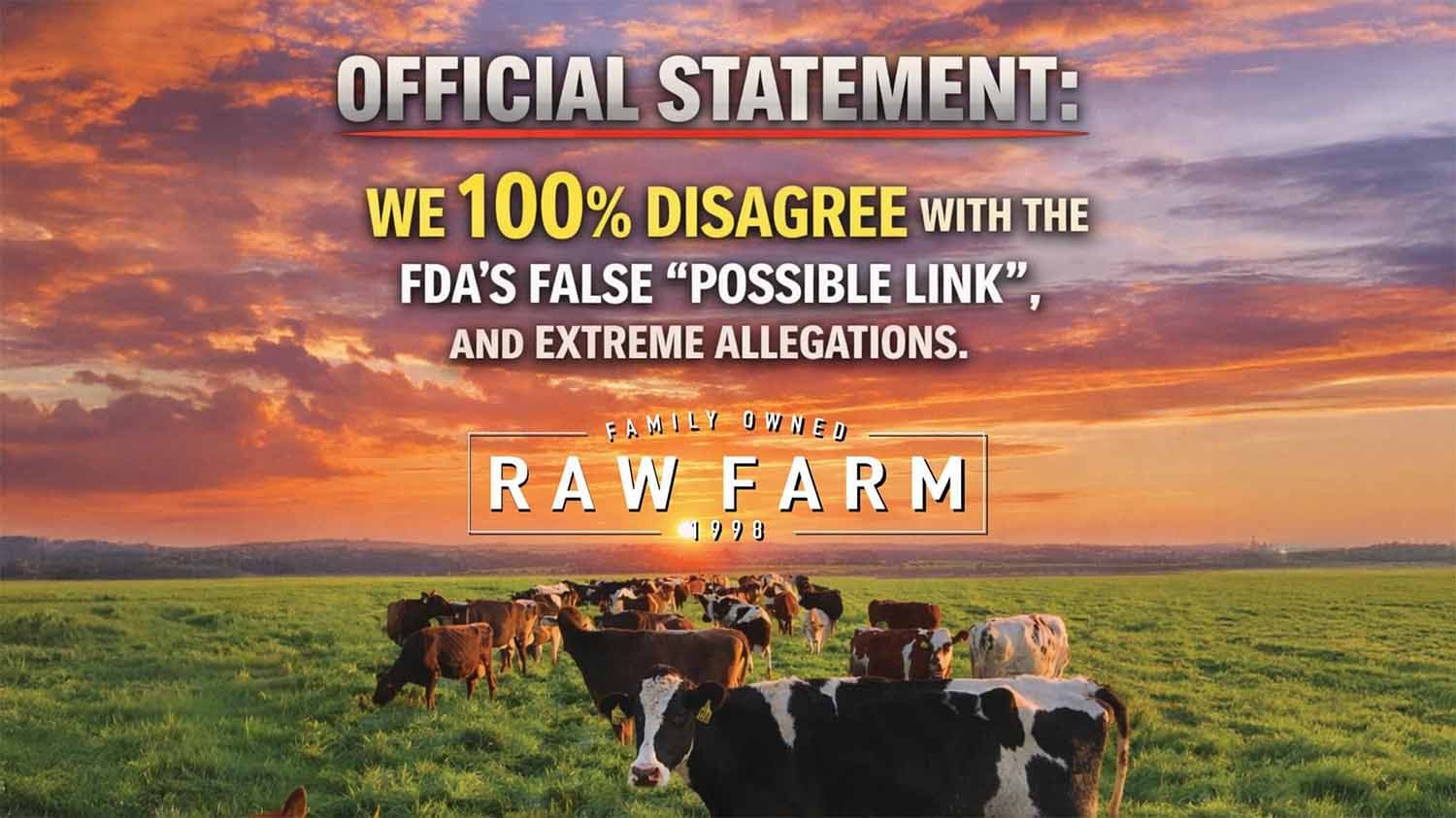 Raw Farm says no pathogen has been found in any of its products while the FDA and CDC allege a link between its raw cheddar cheese and an E. coli outbreak.
