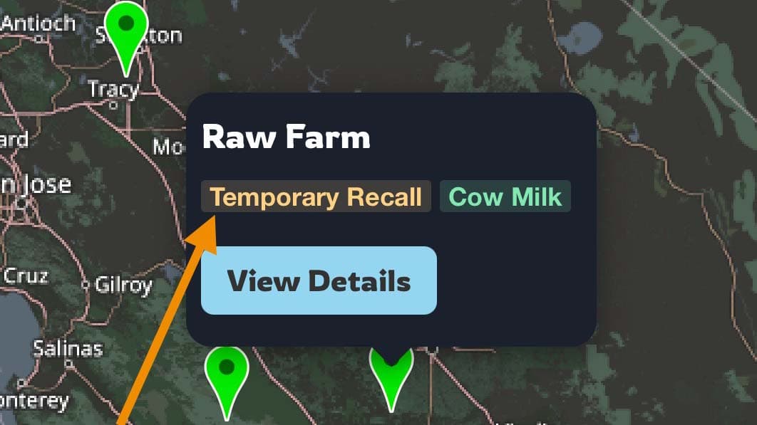 Now tracking raw milk recalls