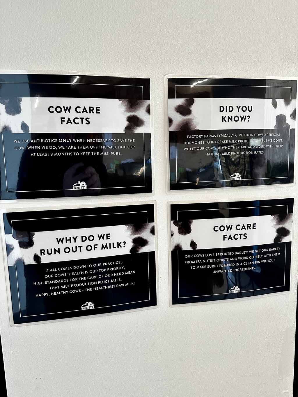 Cow care placards and questionnaire